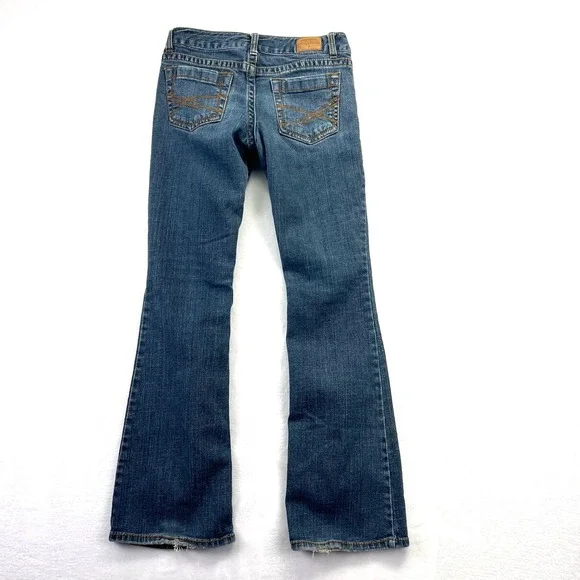 Vintage Y2K Aeropostale Skinny Flare Jeans Womens 3/4 Low Rise Distressed - Picture 2 of 11